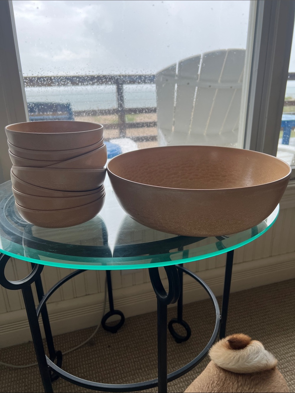 Vintage Ellingers Agatized Wood 9 Pc Serving Bowl Set Sheboygan Wisconsin